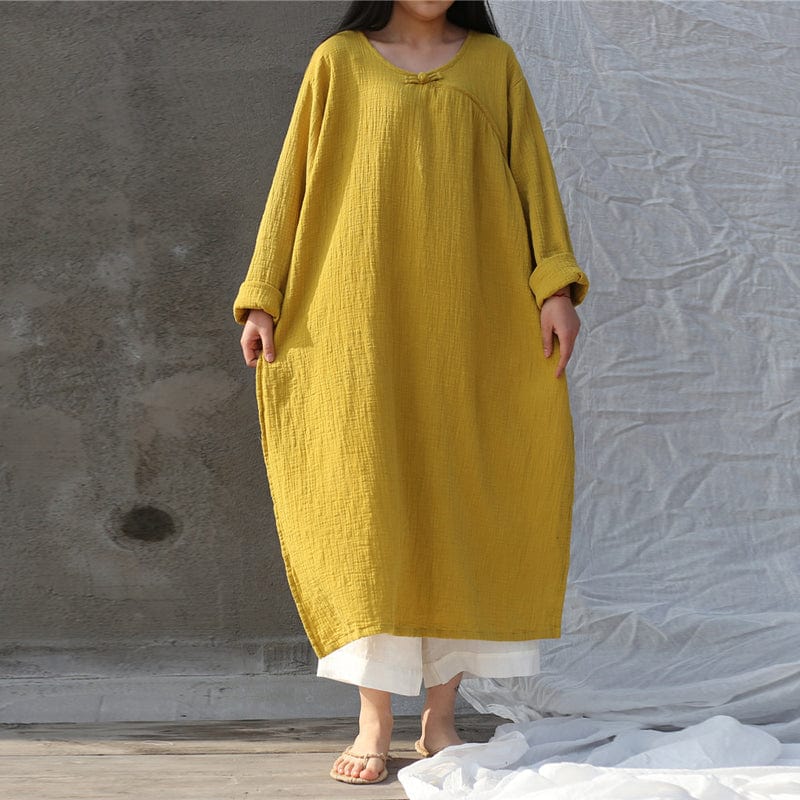 Buddha Trends Dress Yellow / One Size Oversized Cotton Linen Tunic Dress | Zen