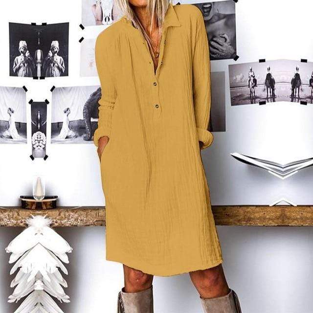 Buddha Trends Dress Yellow / XL Modern Boho Plus Size Shirt Dress