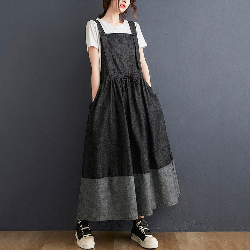 Buddha Trends Dresses Black / One Size Going Off Overall Dress