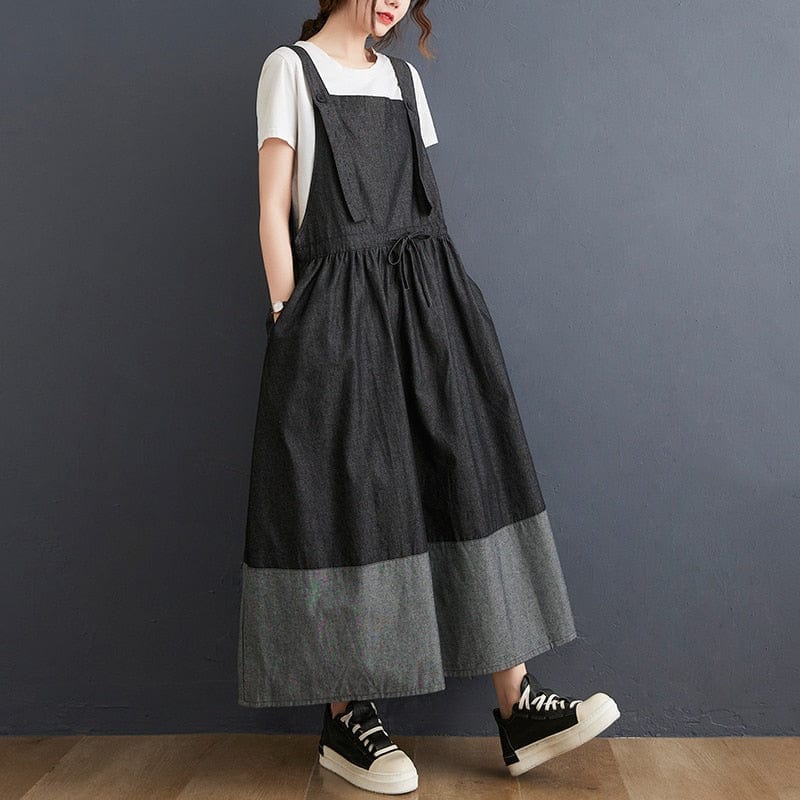 Buddha Trends Dresses Black / One Size Going Off Overall Dress