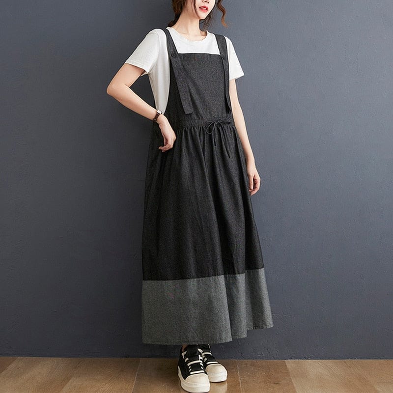 Buddha Trends Dresses Black / One Size Going Off Overall Dress
