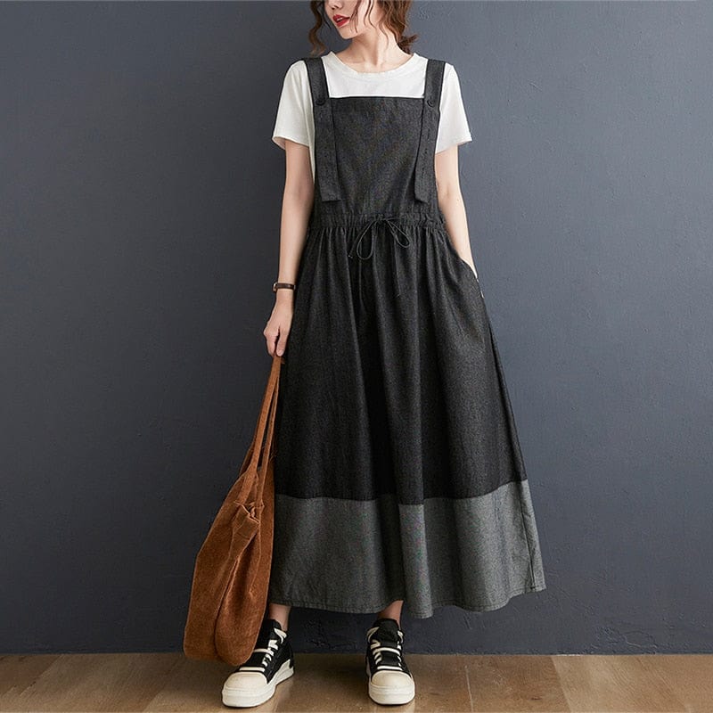 Buddha Trends Dresses Black / One Size Going Off Overall Dress