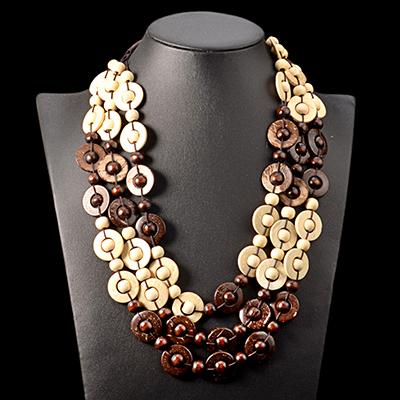 Buddha Trends Earthy Tones Boho Rainbow Wood Beads Statement Necklace