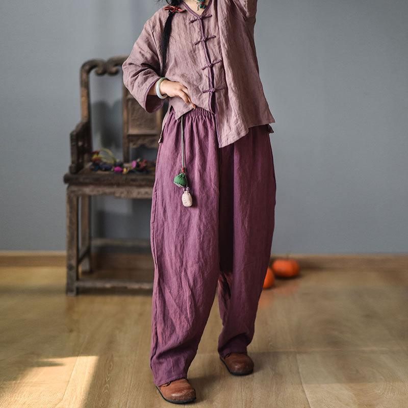 Buddha Trends Elastic Waist Linen Trousers | Zen