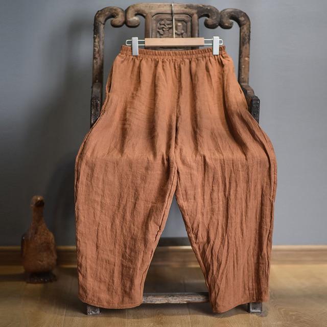 Buddha Trends Elastic Waist Linen Trousers | Zen