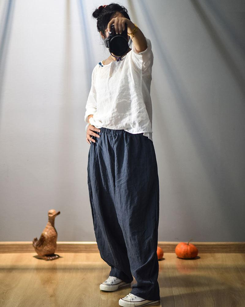 Buddha Trends Elastic Waist Linen Trousers | Zen