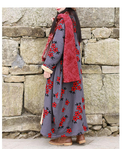 Buddha Trends Floral Embroidered Trench Coat