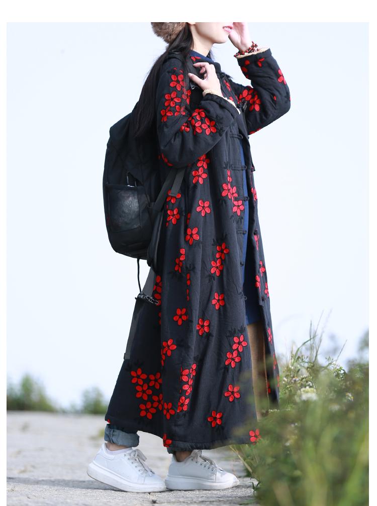 Buddha Trends Floral Embroidered Trench Coat
