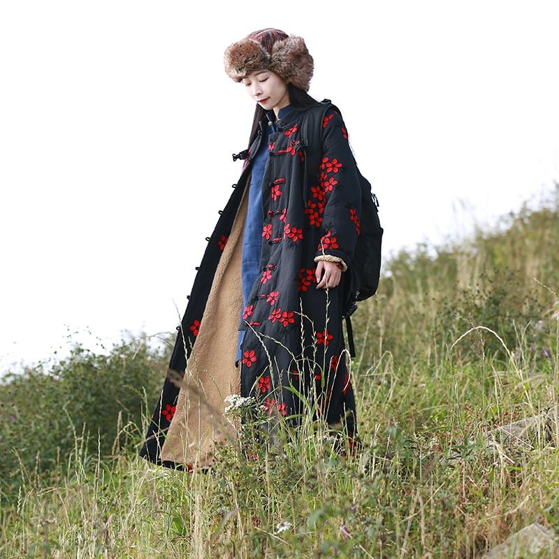 Buddha Trends Floral Embroidered Trench Coat