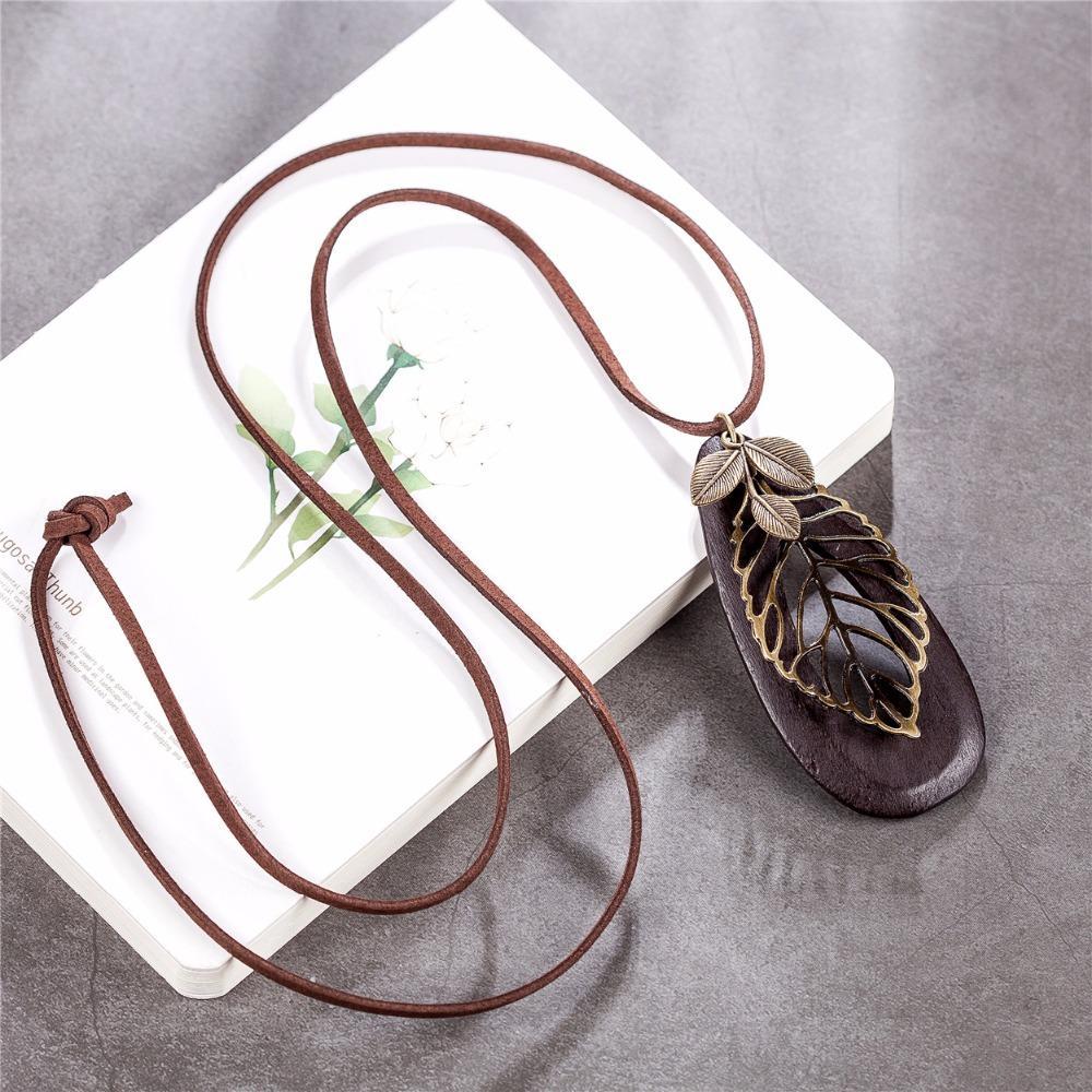 Buddha Trends Geometric Leaf Wooden Pendant Necklace