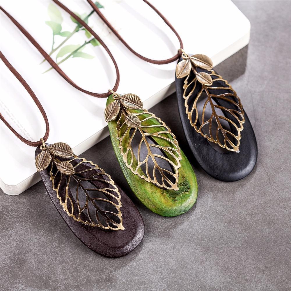 Buddha Trends Geometric Leaf Wooden Pendant Necklace