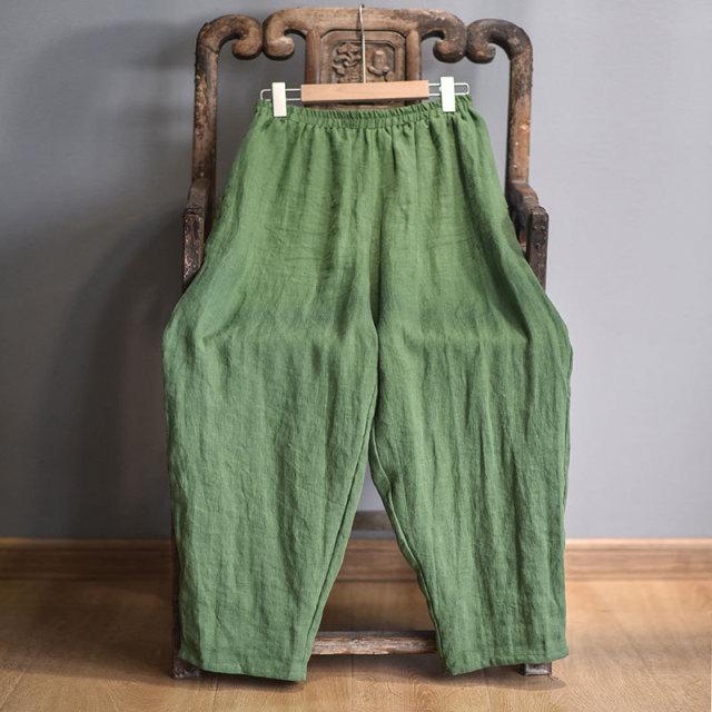 Buddha Trends Green / One Size Elastic Waist Linen Trousers | Zen