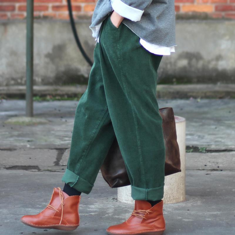 Buddha Trends Green / One Size Retro Corduroy Loose Trousers