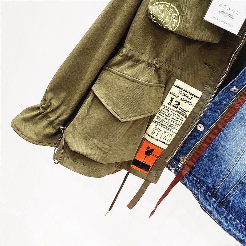 Buddha Trends Half and Half Denim Army Jacket | Millennials