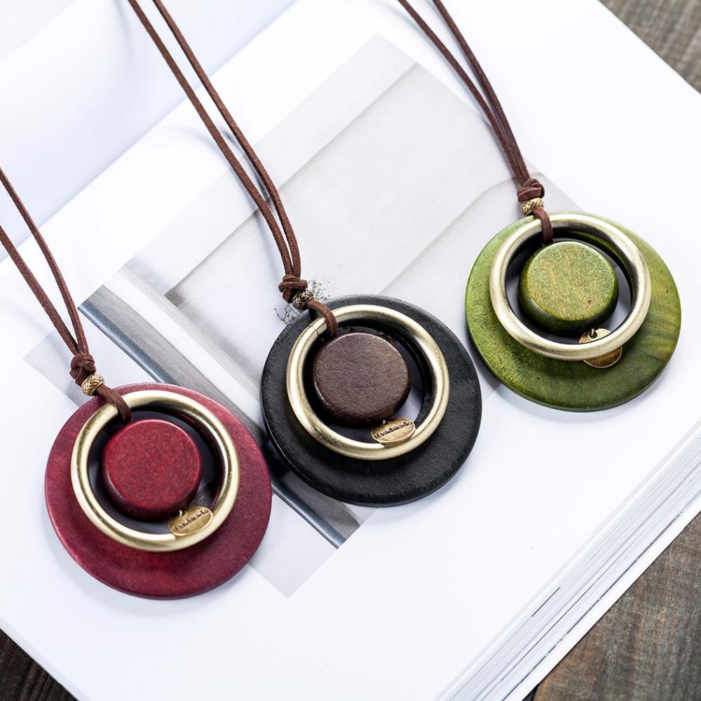 Buddha Trends Handmade Wood Circle Pendant Necklace