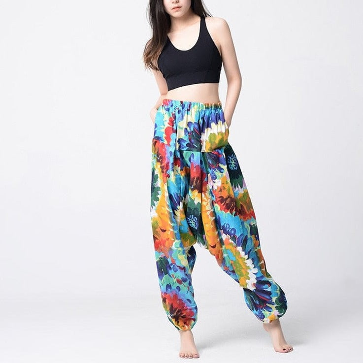 Buddha Trends Harem Pants Blue Tie Dye Print Hippie Harem Pants
