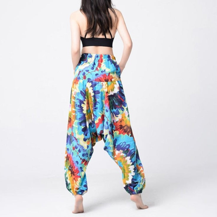 Buddha Trends Harem Pants Blue Tie Dye Print Hippie Harem Pants