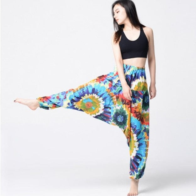 Buddha Trends Harem Pants Blue Tie Dye Print Hippie Harem Pants