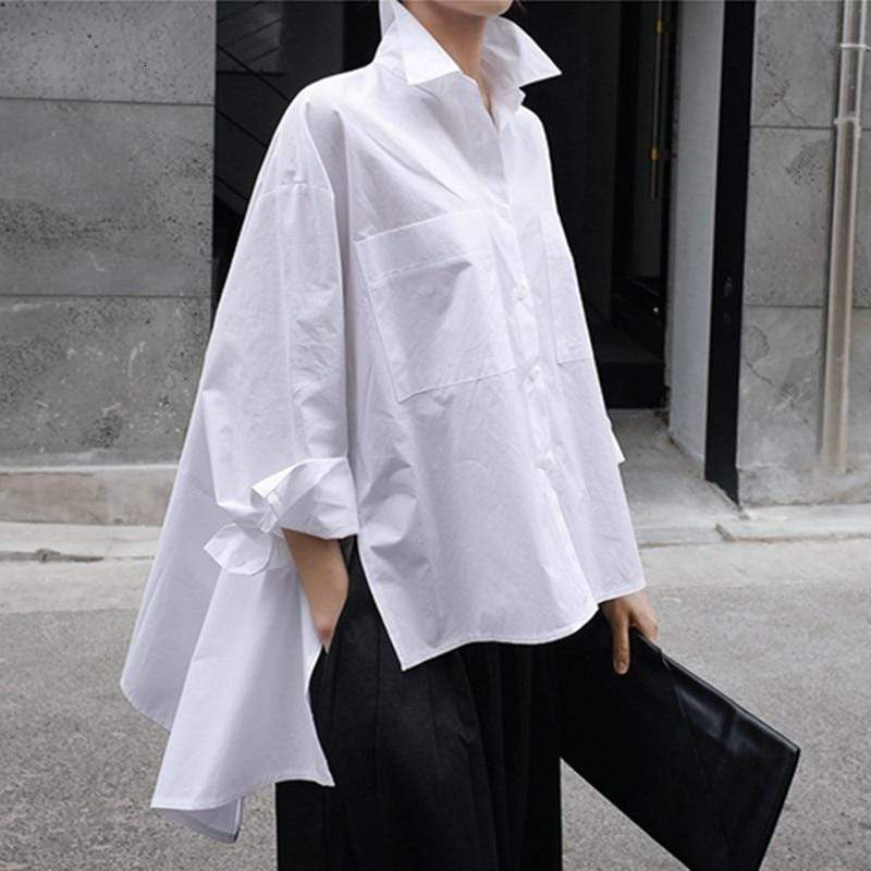 Buddha Trends Irregular Button Down Oversized Shirt