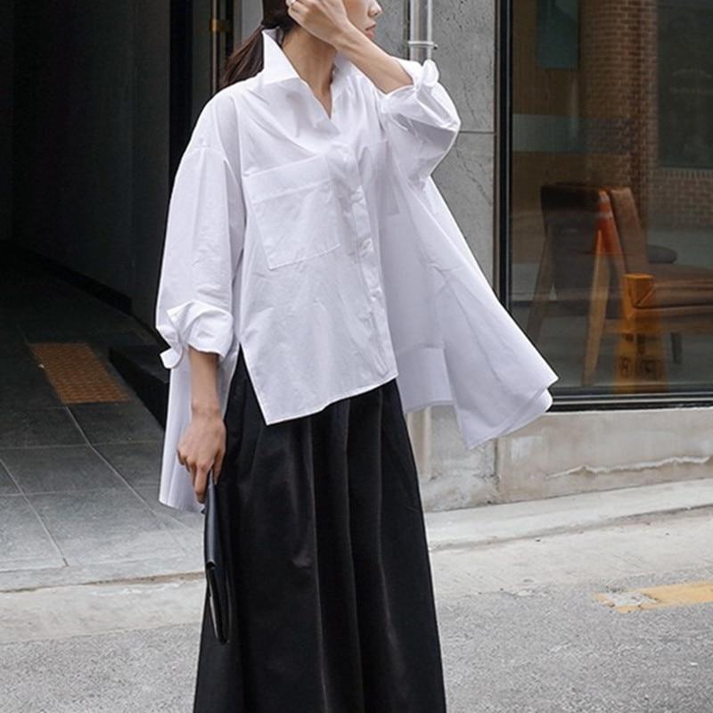 Buddha Trends Irregular Button Down Oversized Shirt