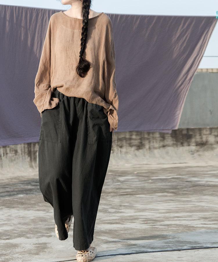 Buddha Trends Khaki Long Sleeve Linen Shirt | Lotus