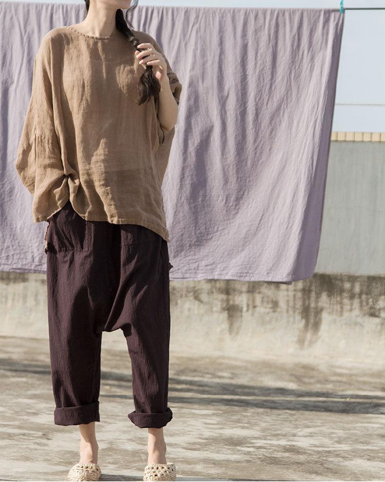Buddha Trends Khaki Long Sleeve Linen Shirt | Lotus
