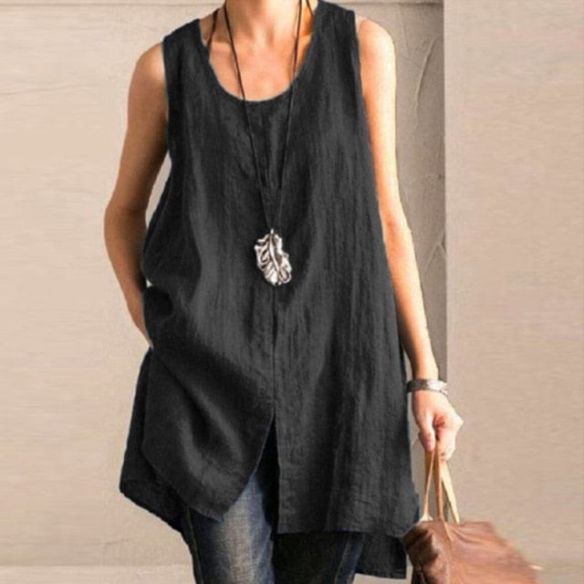 Buddha Trends L / black Plus Size Long Striped Tank Top