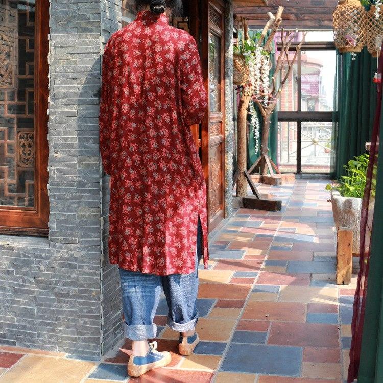 Buddha Trends Mandarin Collar Floral Long Shirt | Zen