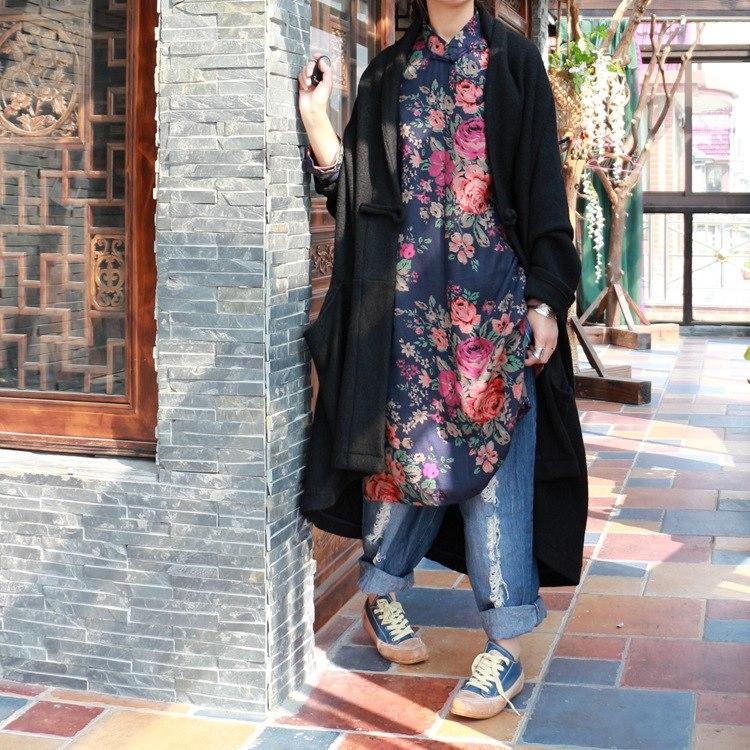 Buddha Trends Mandarin Collar Floral Long Shirt | Zen