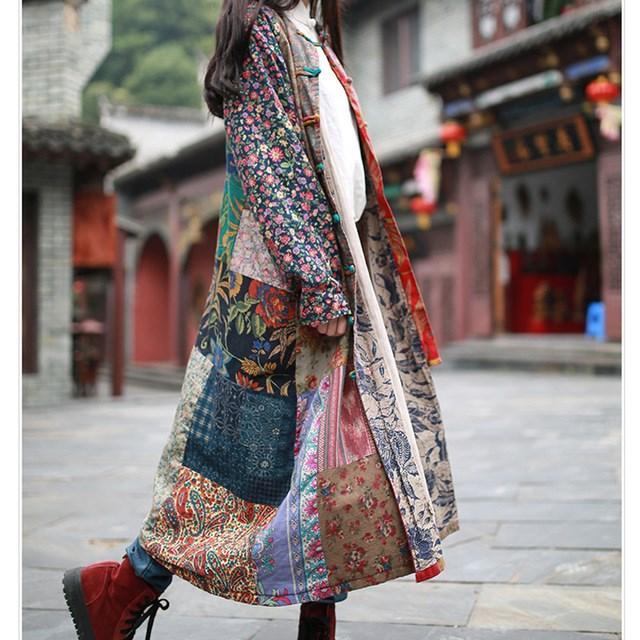 Buddha Trends Multi Blue / One Size Random Patchwork Vintage Hippie Jacket