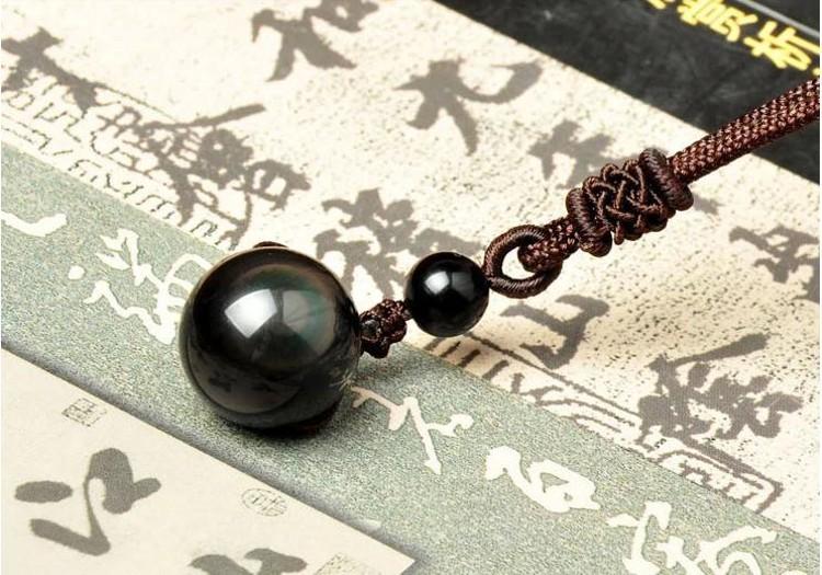 Buddha Trends Obsidian Rainbow Eye Pendant Necklace