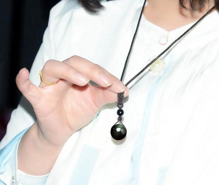 Buddha Trends Obsidian Rainbow Eye Pendant Necklace