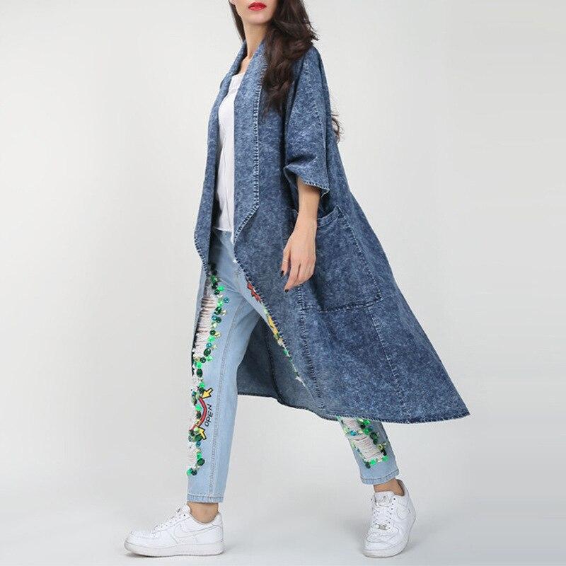 Buddha Trends One Size / Blue Thin Layered Denim Trench Coat