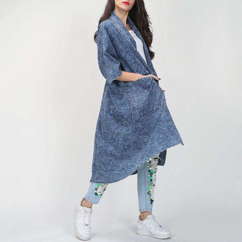 Buddha Trends One Size / Blue Thin Layered Denim Trench Coat