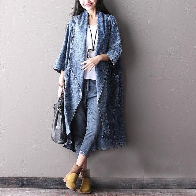 Buddha Trends One Size / Blue Thin Layered Denim Trench Coat