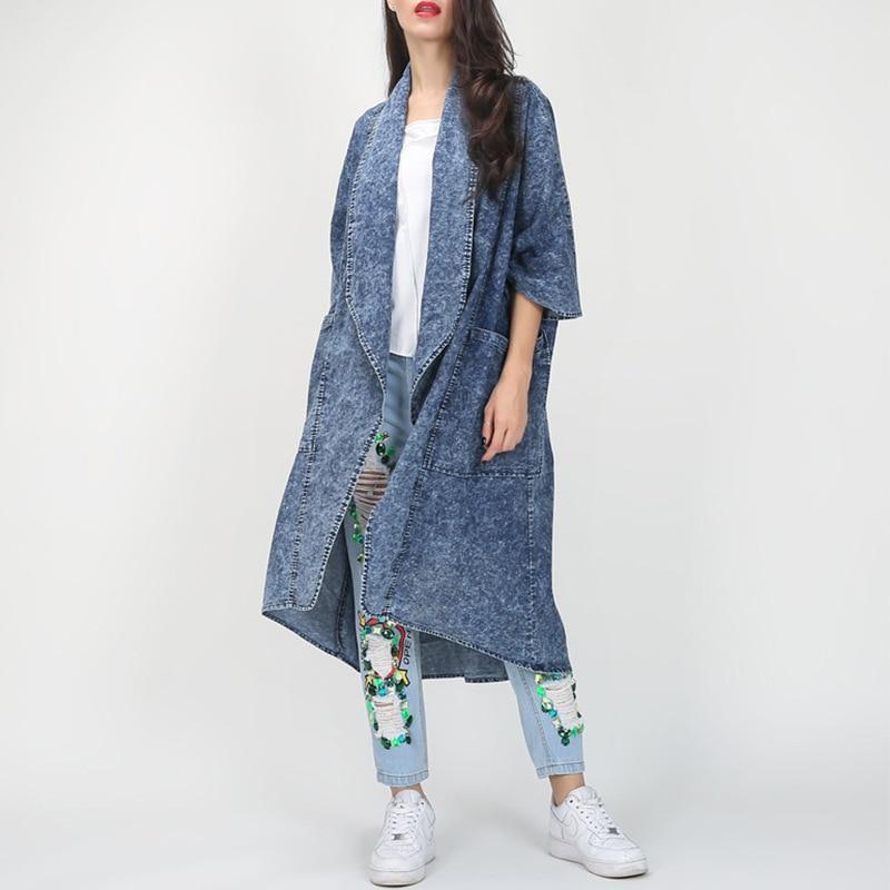 Buddha Trends One Size / Blue Thin Layered Denim Trench Coat