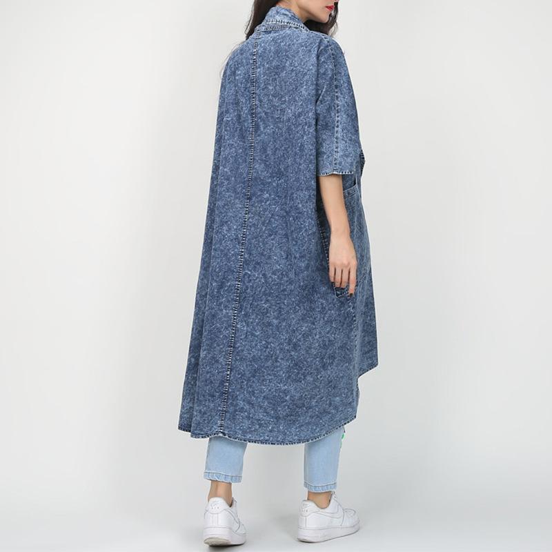 Buddha Trends One Size / Blue Thin Layered Denim Trench Coat