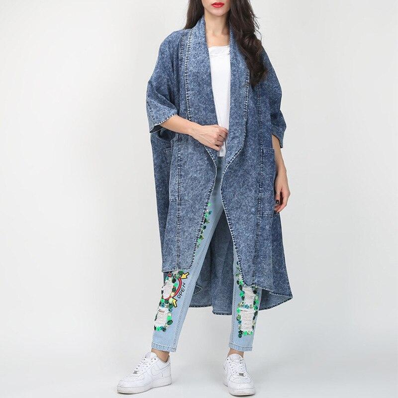 Buddha Trends One Size / Blue Thin Layered Denim Trench Coat