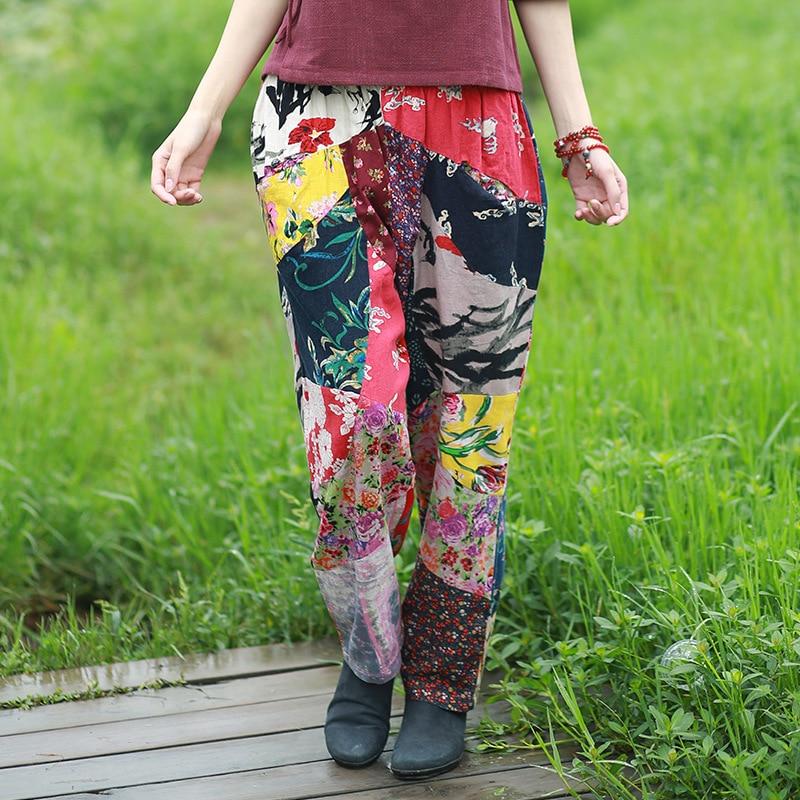 Buddha Trends One Size / Multicolor Random Patchwork Floral Hippie Pants