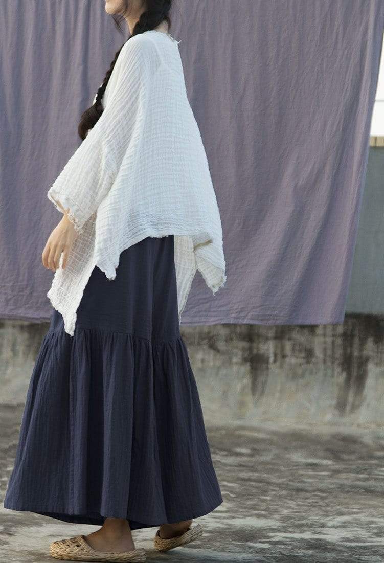 Buddha Trends One Size / White Irregular Batwing Sleeve Fold Cotton T-Shirt | Lotus