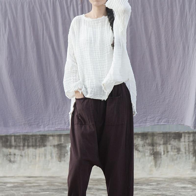 Buddha Trends One Size / White Irregular Batwing Sleeve Fold Cotton T-Shirt | Lotus