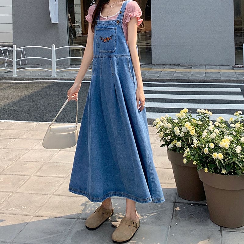 Buddha Trends overall dress Blue Denim Midi Overall Dress