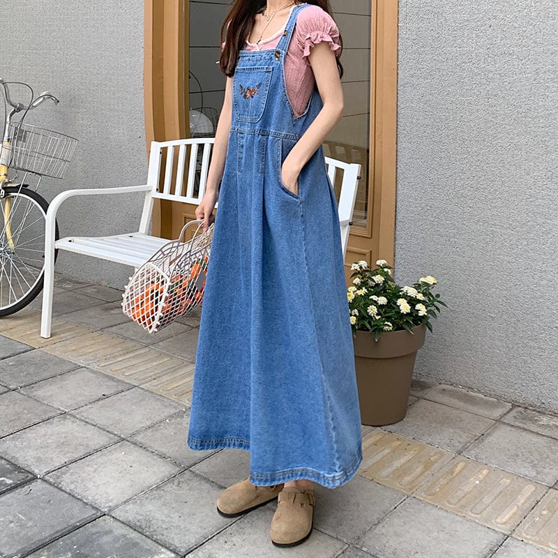 Buddha Trends overall dress Blue Denim Midi Overall Dress