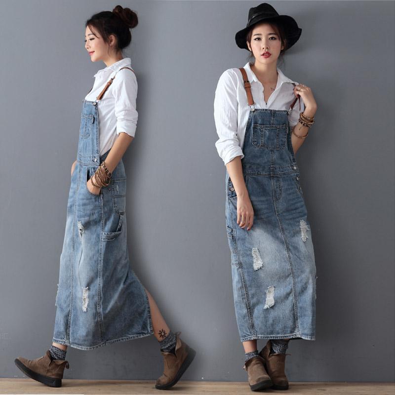 Buddha Trends overall dress Light Blue / XL Ripped Denim Overall Dress