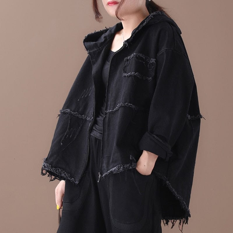 Buddha Trends Oversized Denim Jacket with Hoodie