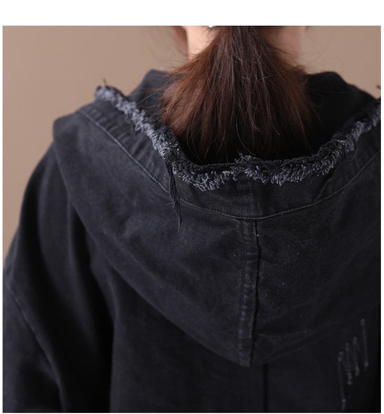 Buddha Trends Oversized Denim Jacket with Hoodie