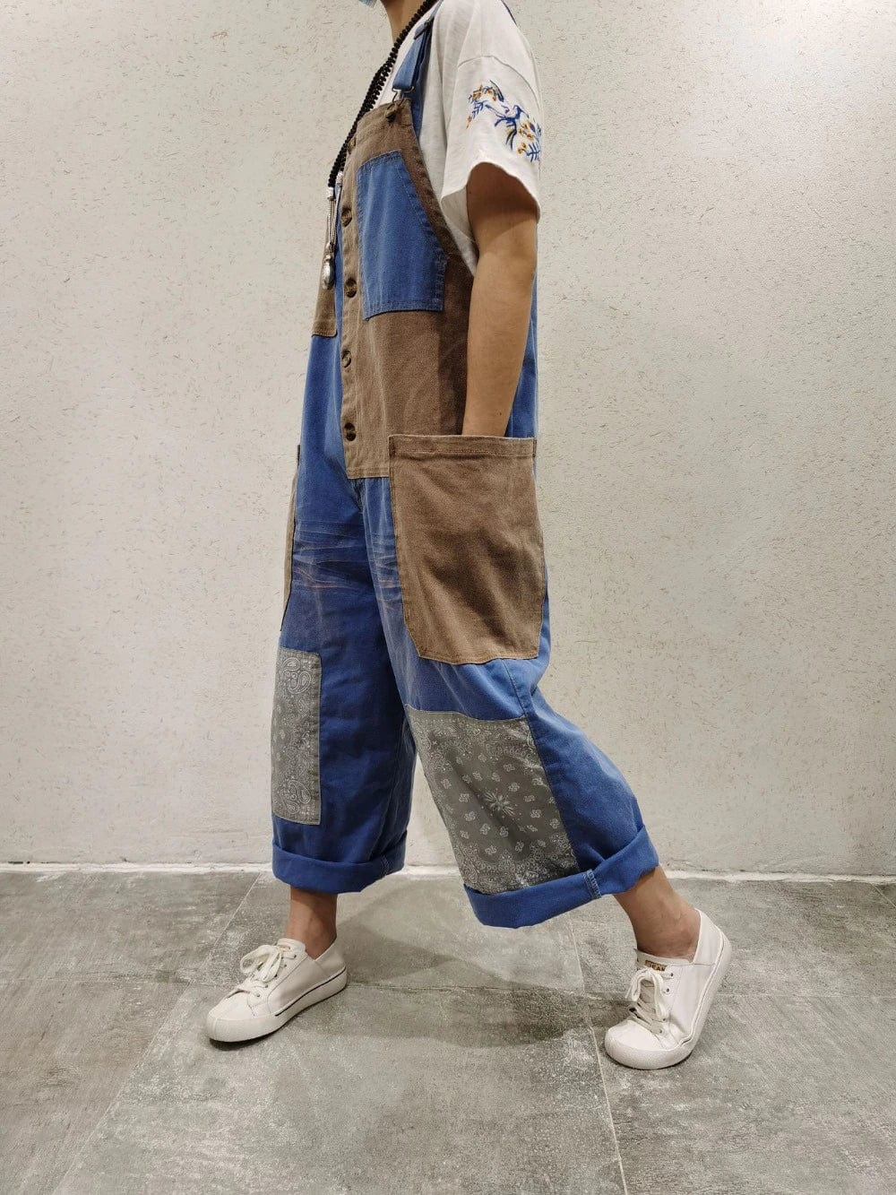 Buddha Trends Patchwork Oversized Denim Overall