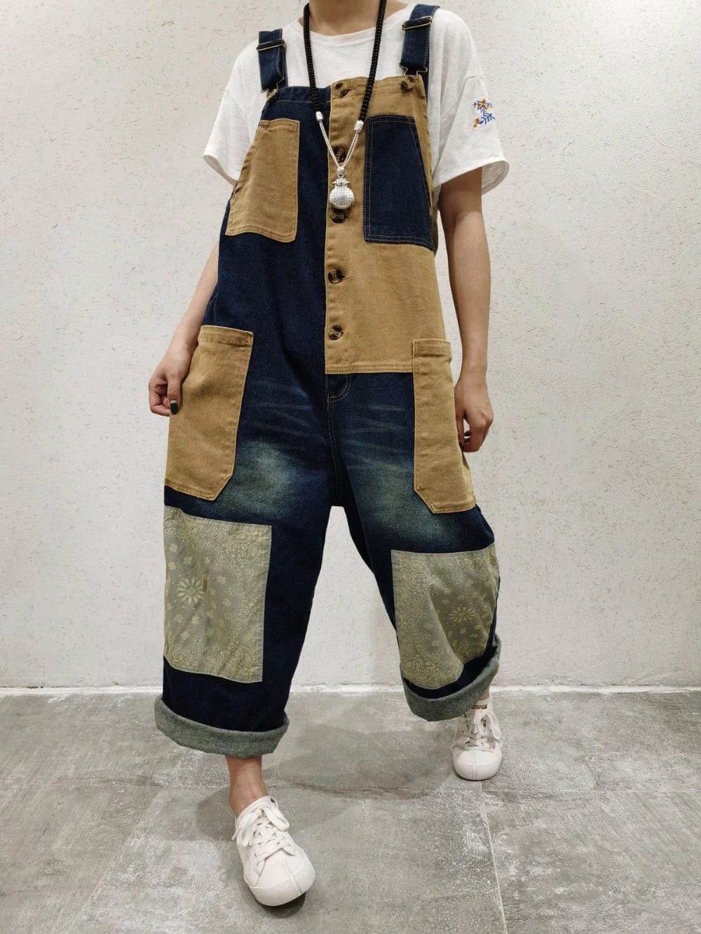 Buddha Trends Patchwork Oversized Denim Overall