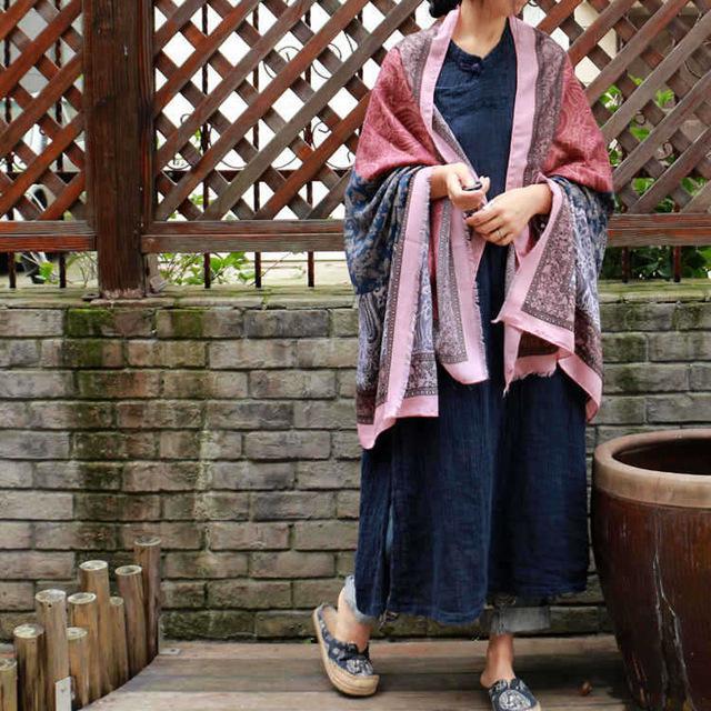 Buddha Trends Pink / One Size Paisley Print Oversized Vintage Scarves | Zen