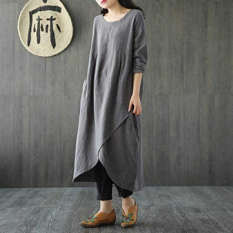 Buddha Trends Plus Size Crew Neck Asymmetric Split Tunic